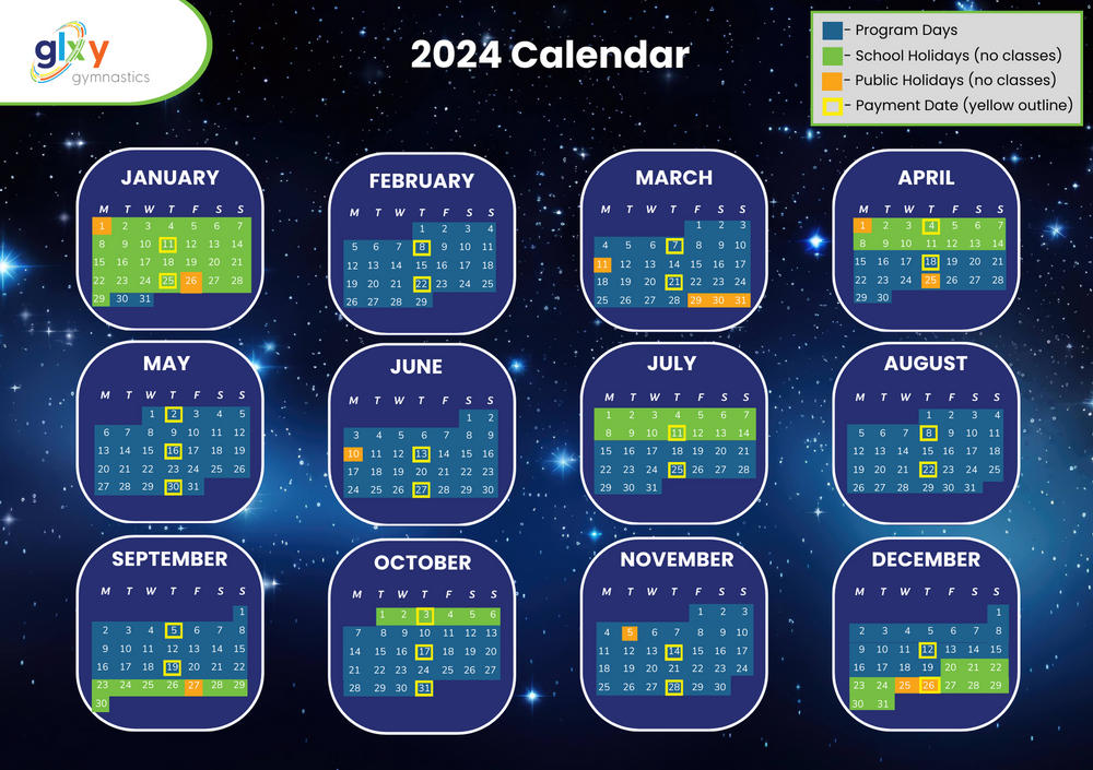 glxy gymnastics 2024 calendar